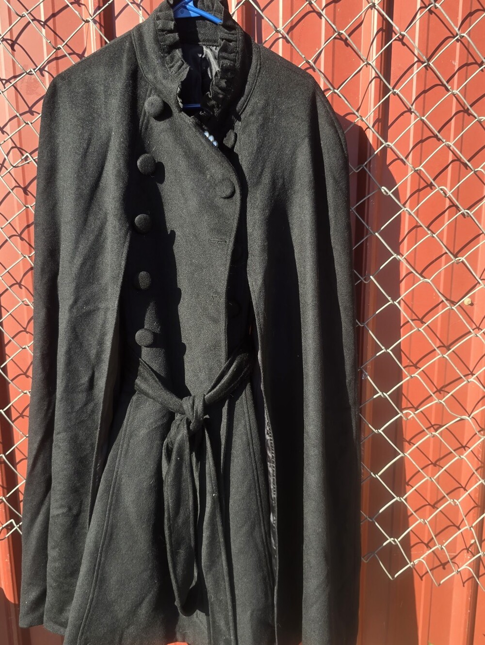 Vintage Wool Cape Belted Coat Button Up Vest With Pearl Button Neck